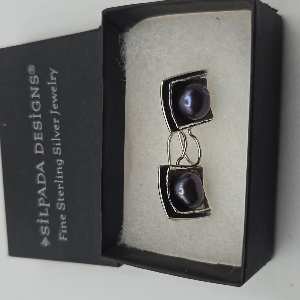 Silpada Sterling Silver Black Pearl Earrings - Picture 5 of 5